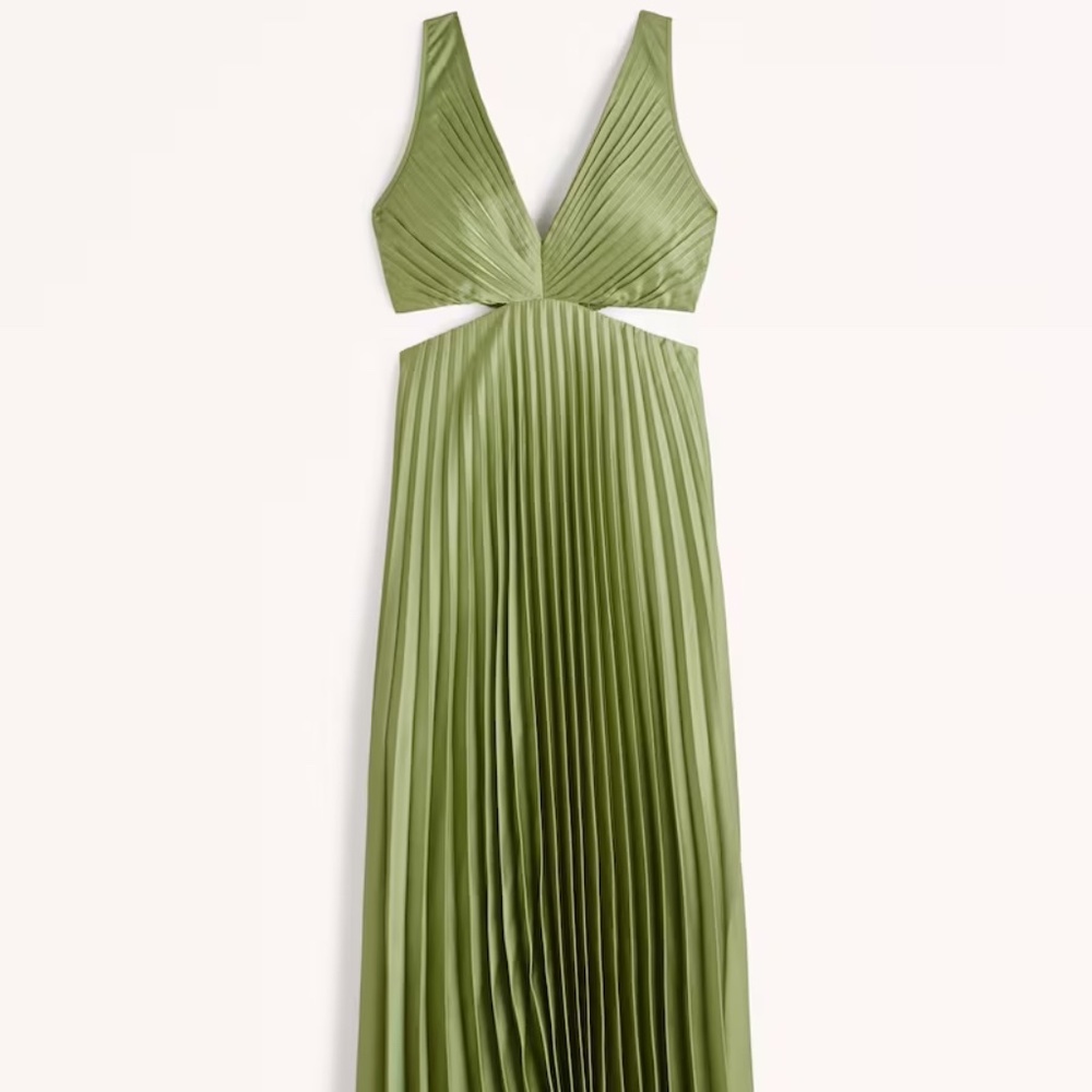 Abercrombie & Fitch - NWT Satin Pleated Cutout Maxi Dress, Green